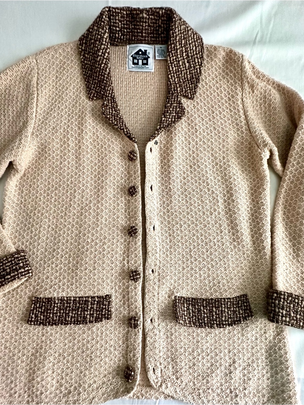 Vintage Storybook Knits Beige Knit Jacket country club or business casual Y2K